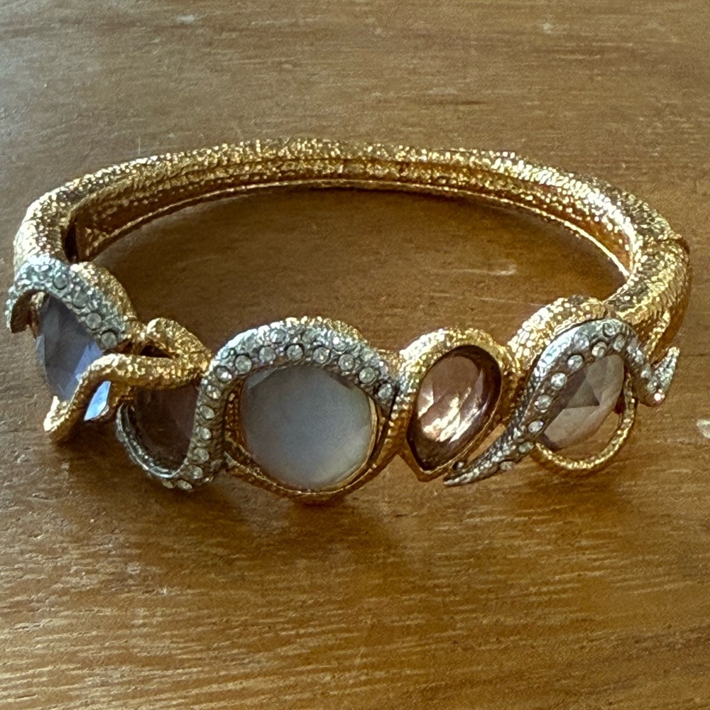 Alexis Bittar Gold and Silver Hinged Bangle Bracelet